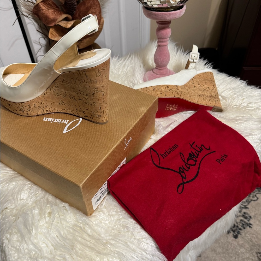 Christian Louboutin White Cork Wedges